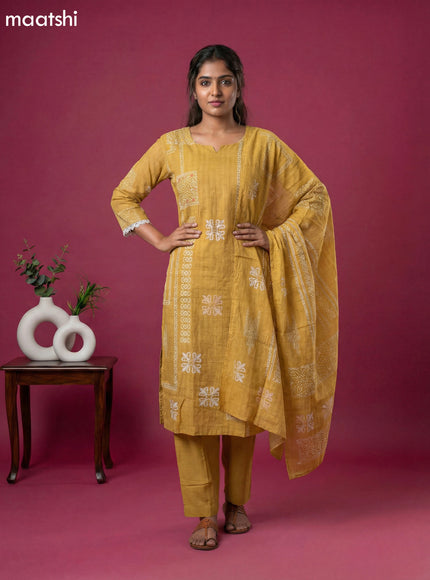 Mustard Yellow Art Silk Simple Embroidery Work Straight Suit