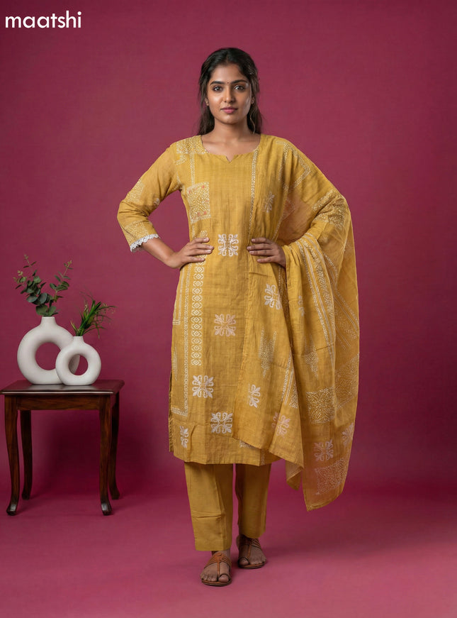 Mustard Yellow Art Silk Simple Embroidery Work Straight Suit