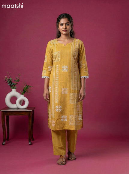 Mustard Yellow Art Silk Simple Embroidery Work Straight Suit