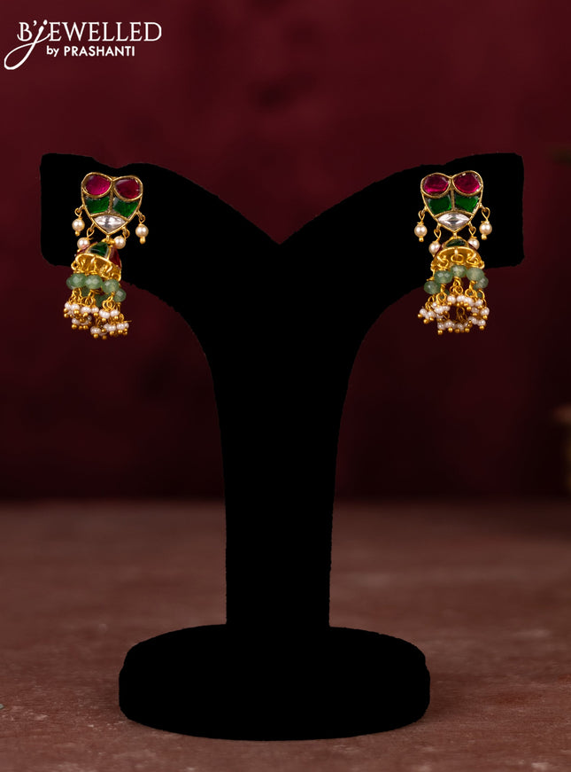 Jadau necklace peacock design with jadau kundan stones and pearl & mint green beads hangings