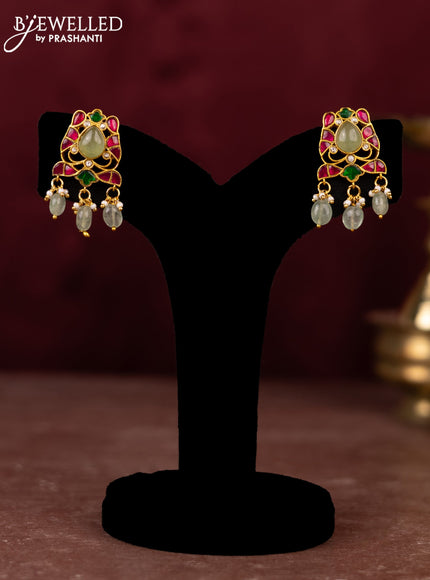 Jadau necklace with jadau kundan stones and pearl & mint green beads hangings