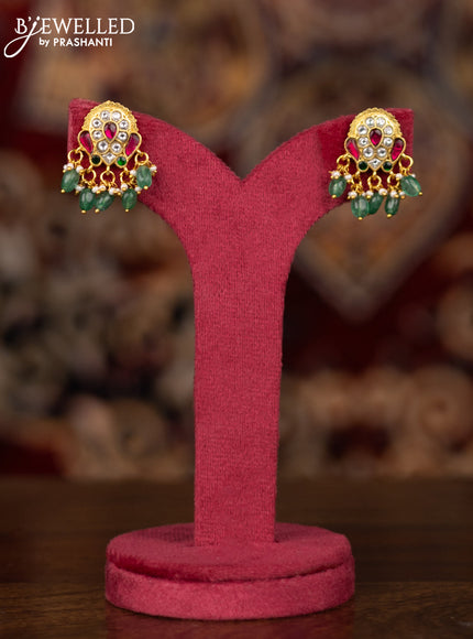 Jadau necklace lotus design with jadau kundan stones and pearl & green beads hangings