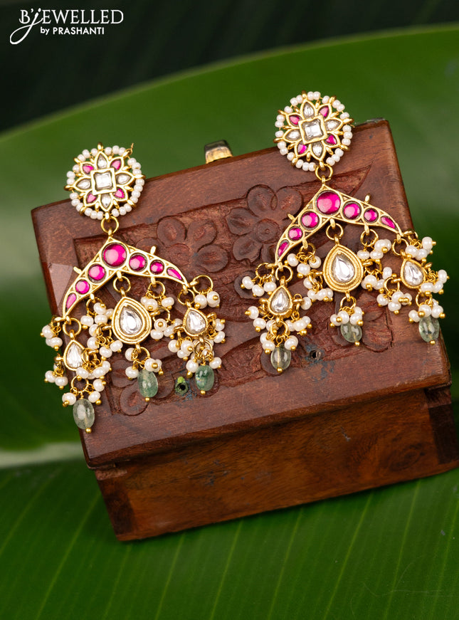 Antique screw type earrings with jadau kundan stones and pearl & beads hanging