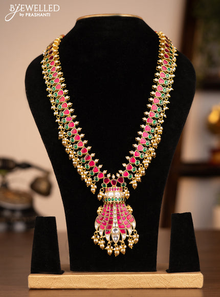 Antique Haaram with jadau kundan stones and pearl & golden beads hanging without earrings