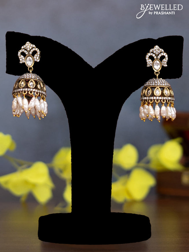 Pearl multilayer necklace ram darbar pendant with kundan & cz stones and pearl hangings