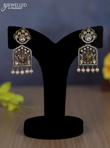 Original Pearl triple layer necklace krishna pendant with kundan & cz stones and pearl hangings