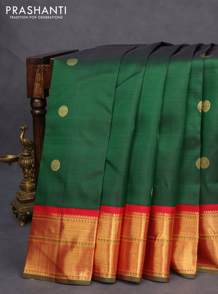 Pure kanchipuram silk saree green and red with zari woven buttas and zari woven border