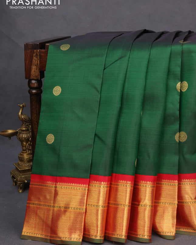 Pure kanchipuram silk saree green and red with zari woven buttas and zari woven border