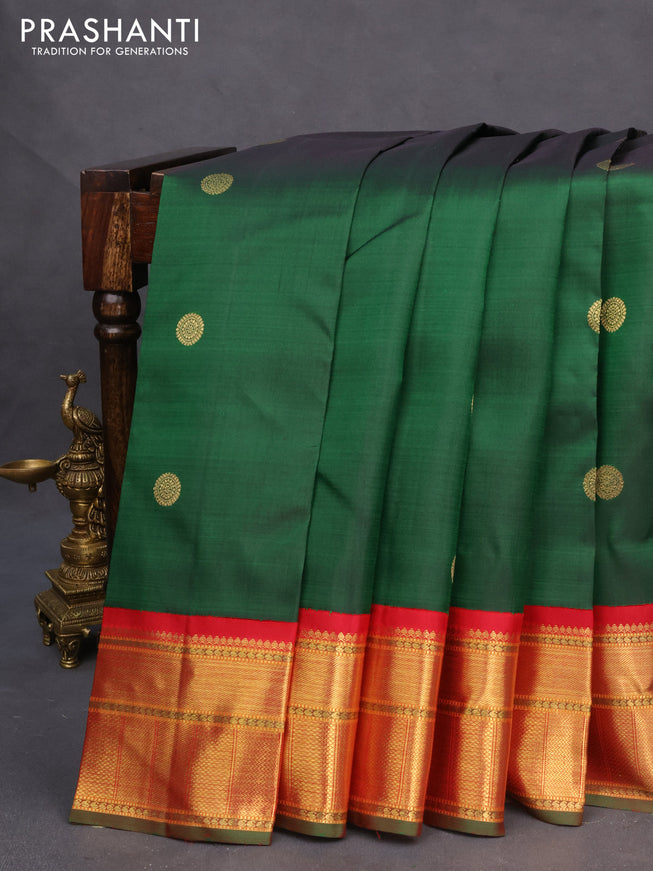 Pure kanchipuram silk saree green and red with zari woven buttas and zari woven border