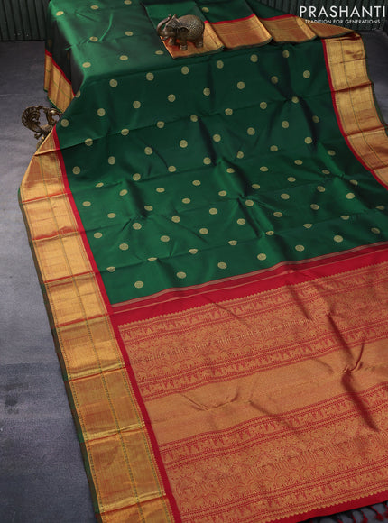 Pure kanchipuram silk saree green and red with zari woven buttas and zari woven border