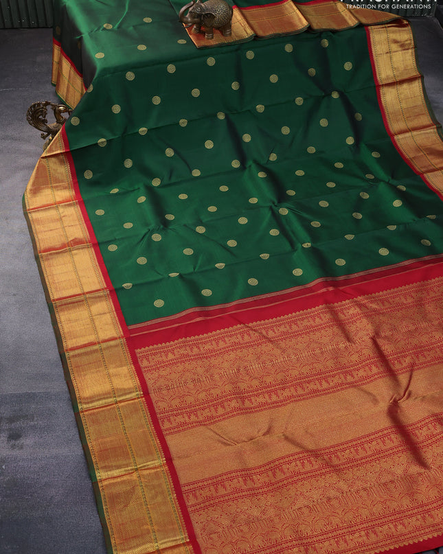 Pure kanchipuram silk saree green and red with zari woven buttas and zari woven border