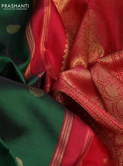 Pure kanchipuram silk saree green and red with zari woven buttas and zari woven border