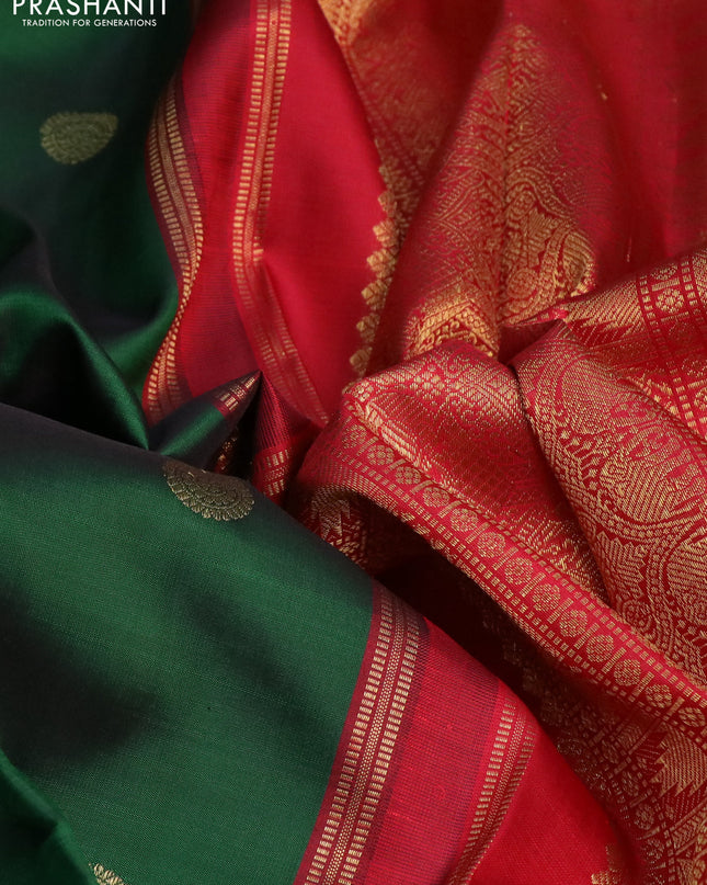 Pure kanchipuram silk saree green and red with zari woven buttas and zari woven border