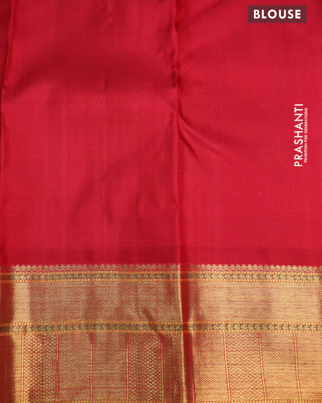 Pure kanchipuram silk saree green and red with zari woven buttas and zari woven border