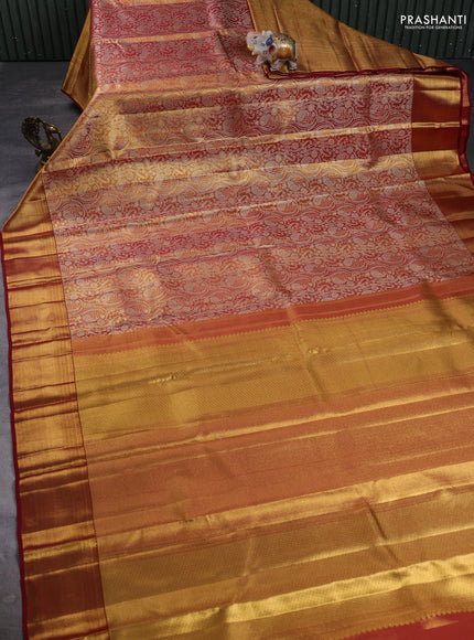 Pure Kanjivaram Silk Saree peachish pink and black with korvai border and 1000 buttas