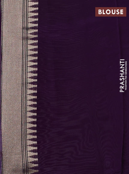 Kosa jamdhani silk saree off white and violet with allover thread & zari weaves and temple design zari woven border