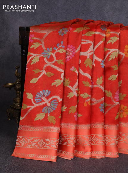 Kosa jamdhani silk saree orange with allover thread & zari weaves and zari woven border