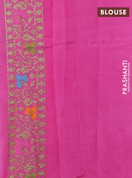 Kosa jamdhani silk saree bottle green and pink with allover thread & zari weaves and rettapet woven border
