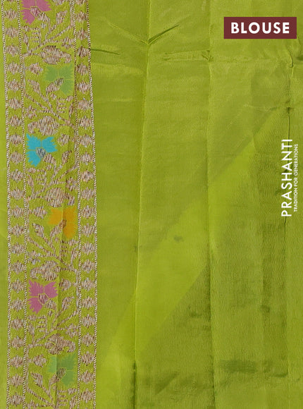 Kosa jamdhani silk saree black and fluorescent green with allover thread & zari weaves and rettapet woven border