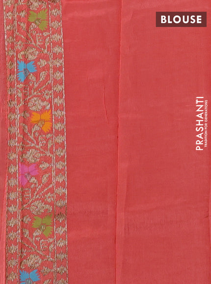 Kosa jamdhani silk saree navy blue and peach shade with allover thread & zari weaves and rettapet woven border