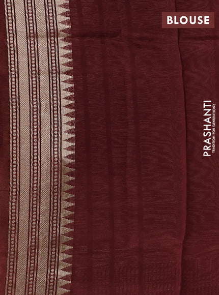 Kosa jamdhani silk saree light green and coffee brown with allover thread & zari weaves and rettapet woven border
