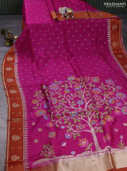 Kosa jamdhani silk saree pink and orange with allover thread & zari weaves and rettapet woven border