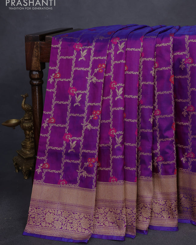 Banarasi uppada silk saree dual shade of violet with allover thread & zari weaves and zari woven border