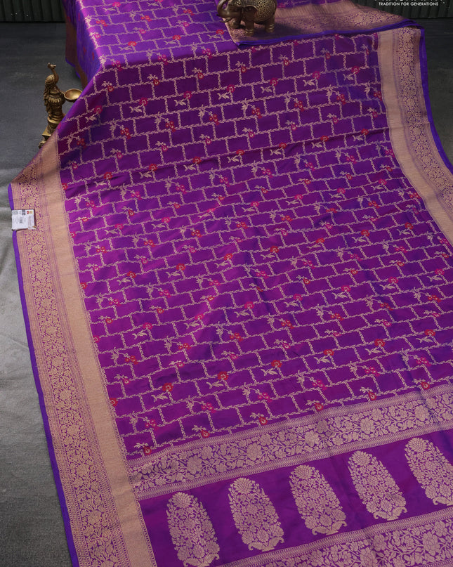 Banarasi uppada silk saree dual shade of violet with allover thread & zari weaves and zari woven border