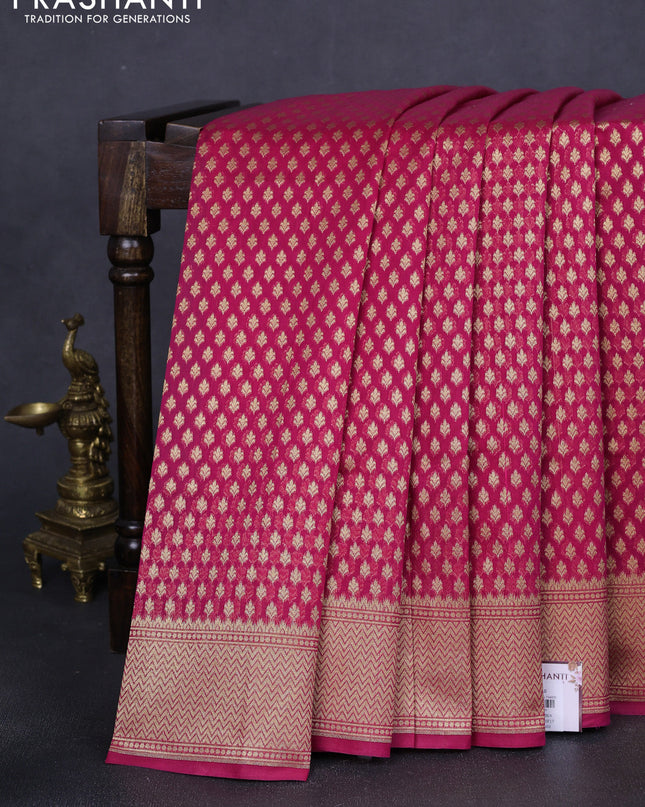 Banarasi silk cotton saree pink with allover zari woven buttas and zari woven border