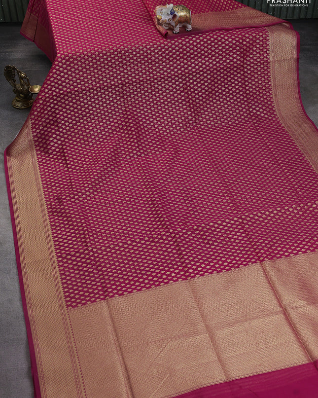 Banarasi silk cotton saree pink with allover zari woven buttas and zari woven border