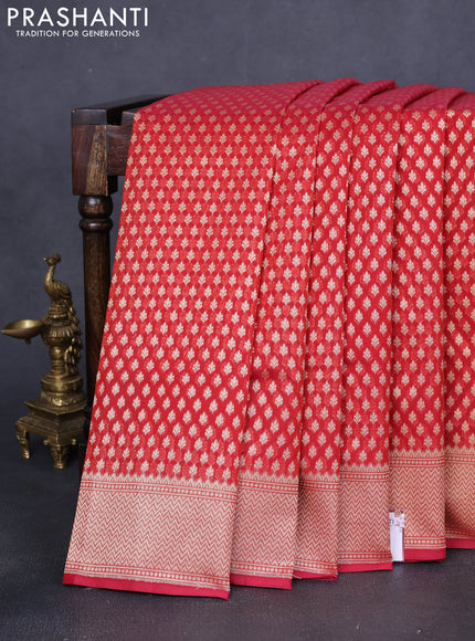 Banarasi silk cotton saree red with allover zari woven buttas and zari woven border