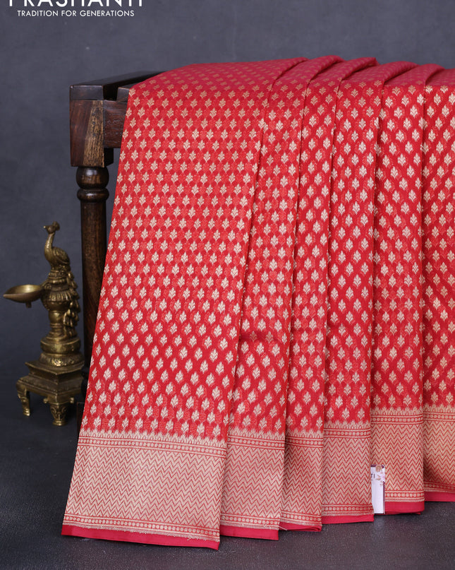 Banarasi silk cotton saree red with allover zari woven buttas and zari woven border