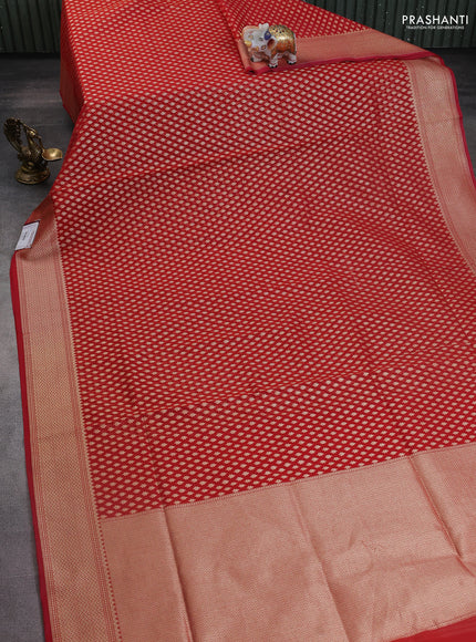 Banarasi silk cotton saree red with allover zari woven buttas and zari woven border
