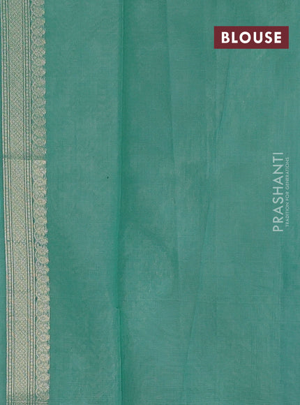 Banarasi silk cotton saree teal shade with allover zari weaves and zari woven border