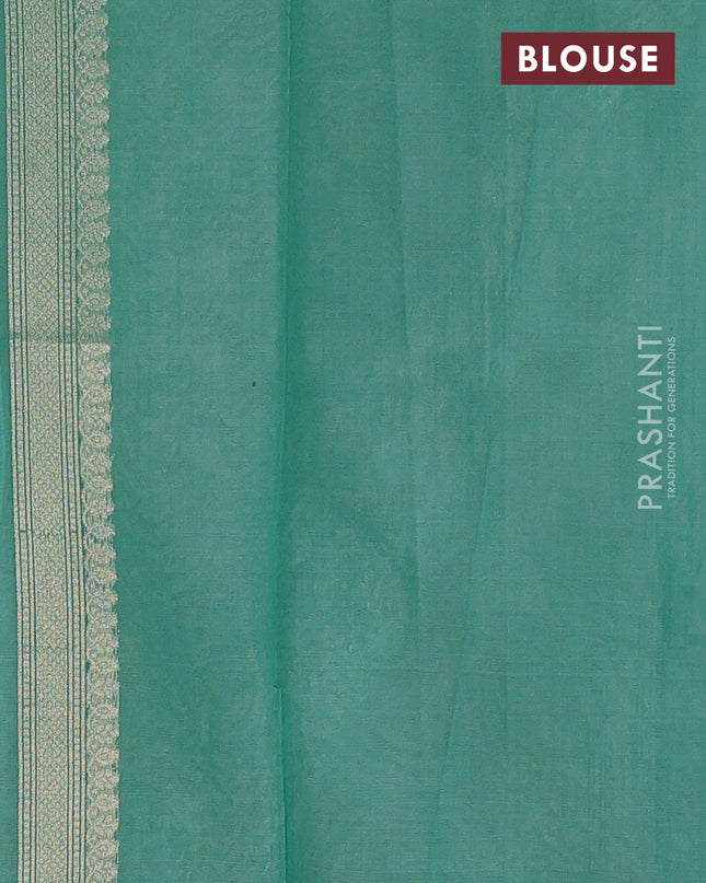 Banarasi silk cotton saree teal shade with allover zari weaves and zari woven border