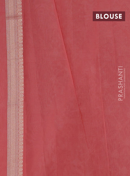 Banarasi silk cotton saree peach pink with allover zari weaves and zari woven border