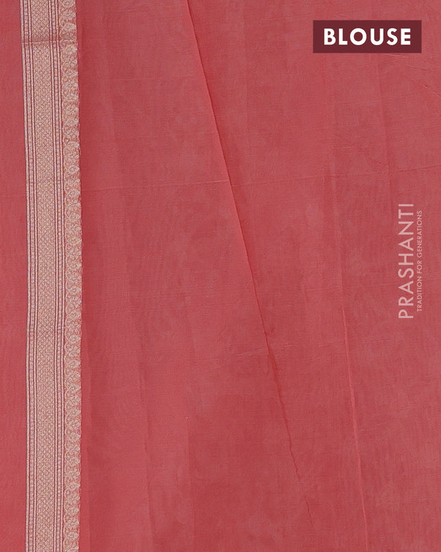 Banarasi silk cotton saree peach pink with allover zari weaves and zari woven border