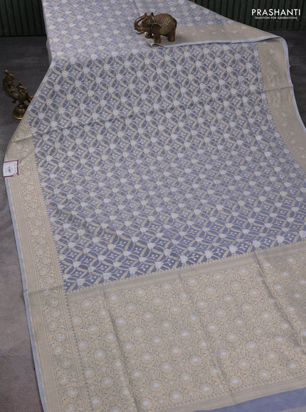 Banarasi silk cotton saree grey with allover zari weaves and zari woven border