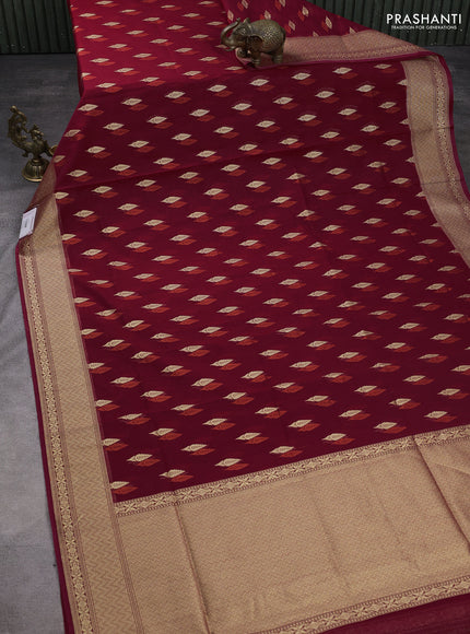 Banarasi silk cotton saree maroon with allover thread & zari woven buttas and zari woven border