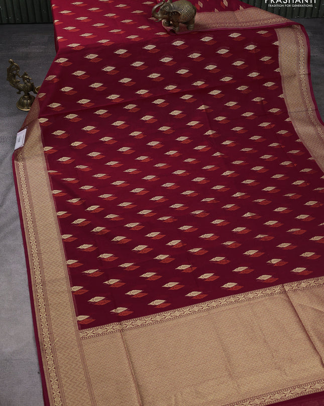 Banarasi silk cotton saree maroon with allover thread & zari woven buttas and zari woven border