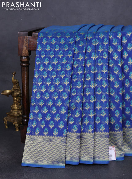 Banarasi silk cotton saree blue with allover thread & zari woven buttas and zari woven border