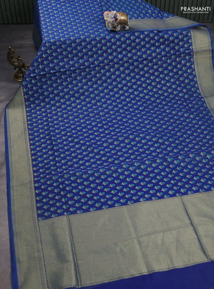 Banarasi silk cotton saree blue with allover thread & zari woven buttas and zari woven border