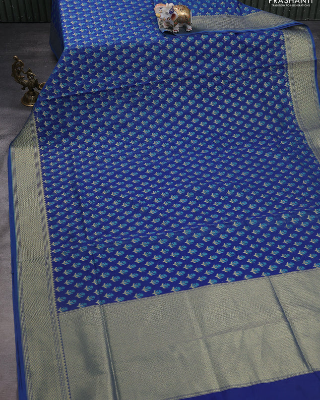 Banarasi silk cotton saree blue with allover thread & zari woven buttas and zari woven border