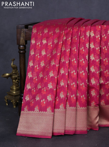 Banarasi silk cotton saree pink with allover zari woven buttas and temple zari woven border