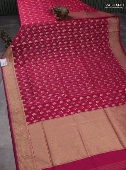 Banarasi silk cotton saree pink with allover zari woven buttas and temple zari woven border