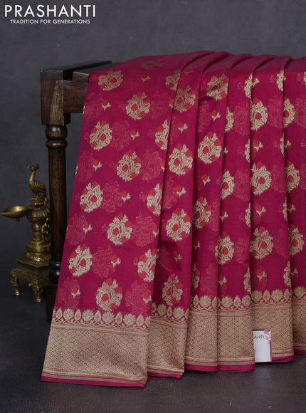 Banarasi silk cotton saree pink with allover floral zari woven buttas and zari woven border