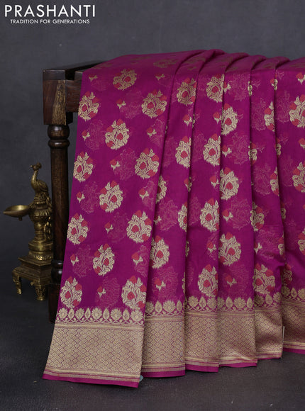 Banarasi silk cotton saree purple with allover floral zari woven buttas and zari woven border