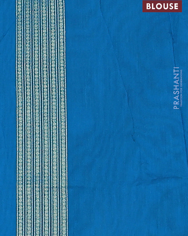 Banarasi silk cotton saree cs blue with allover zari woven buttas and temple zari woven border