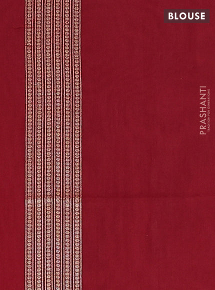 Banarasi silk cotton saree red with allover zari weaves and temple zari woven border