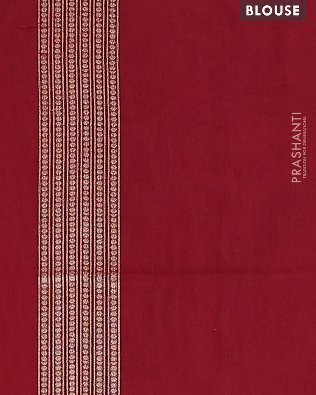Banarasi silk cotton saree red with allover zari weaves and temple zari woven border